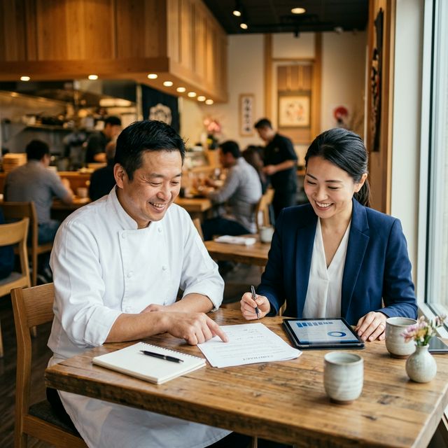 ロケットナウとのパートナーシップ契約を交わす飲食店オーナー