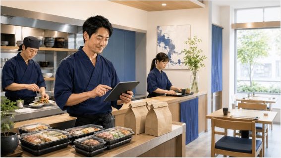 香川県の飲食店が人手を増やさず注文を受けるイメージ